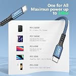 USB C à USB C Câble de chargeur 240W [2Pack 6FT] Accusés USBC Câble, Type C Câble Charge rapide pour MacBook, iPhone 15/Pro/Plus/Max, MacBook Pro/Air, Samsung Galaxy S23, Google Pixel