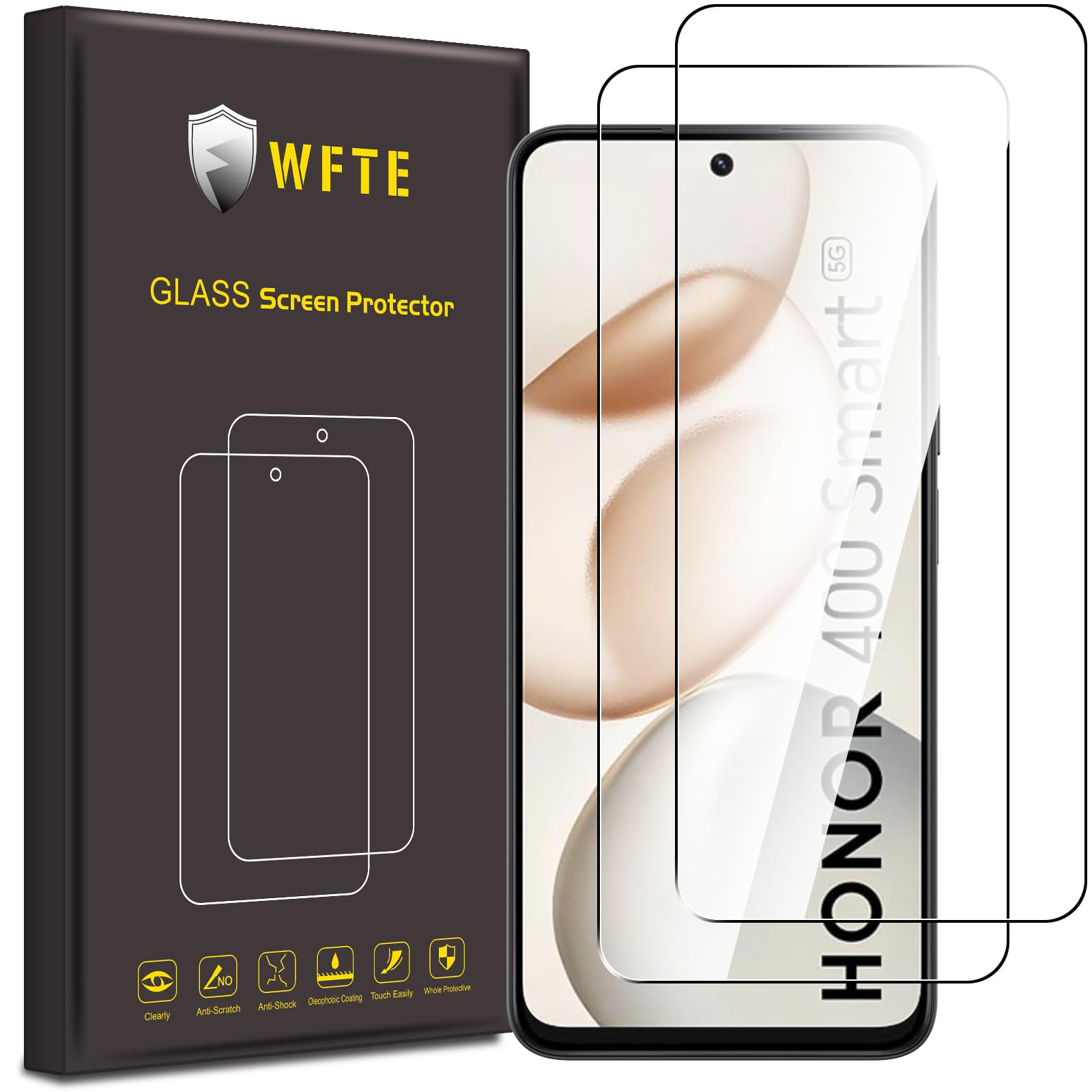WFTE [2-Pack Screen Protector for HONOR 400 Smart/HONOR 200 Smart/HONOR X7b 5G,Anti-Scratch,HD Clear,Anti-fingerprint,Bubble-Free,Dust-Free Premium Tempered Glass,Case-Friendly(Not For HONOR 400)
