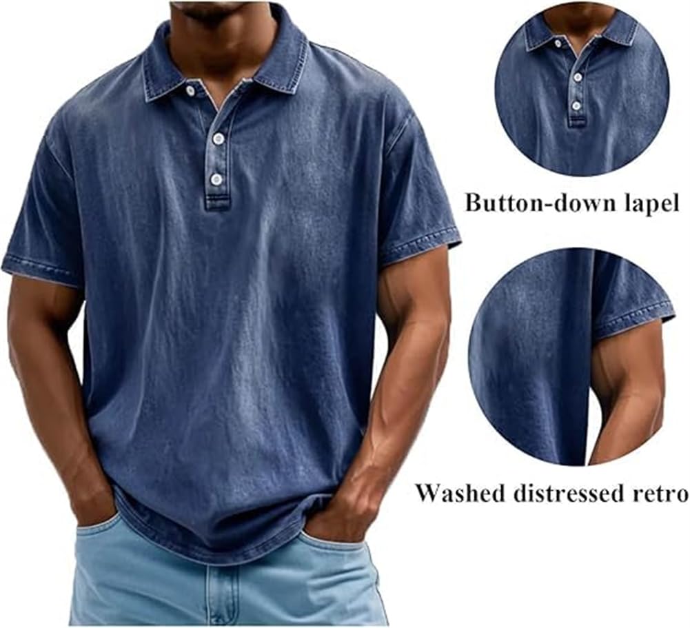 Mokaloha Camicia da uomo casual Henley con colletto alto retrò e taschino, scollo rotondo estivo, a maniche corte, marrone, 5XL