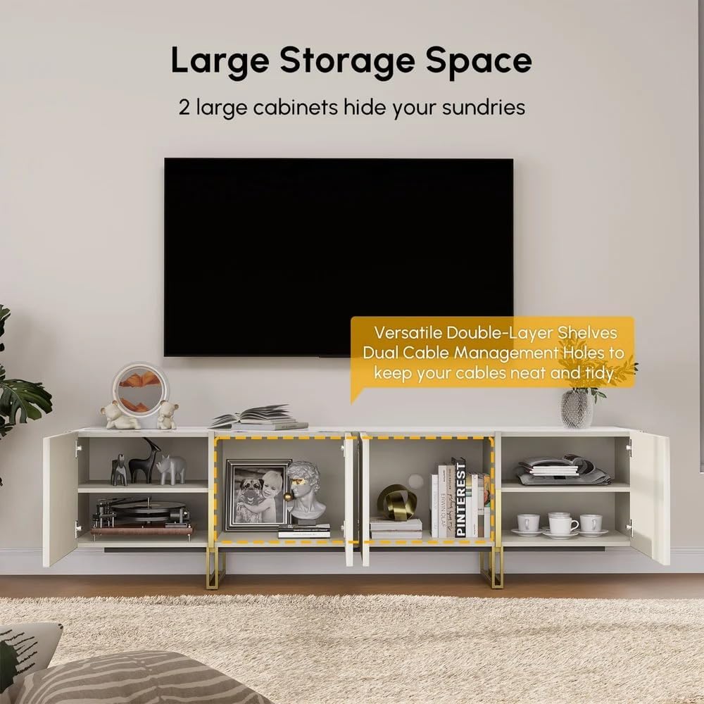 homary Modern TV Stand for TVs Up to 85", Long Entertainment Center with Storage Cabinets TV Console Table for Living Room, Bedroom (Off White, 94.5" W x 17.7" D x 23.6" H)