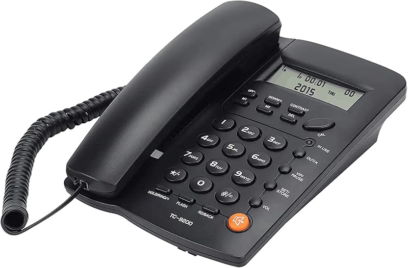 Teléfono fijo con cable con pantalla LCD y marcación rápida M1 M2, negro | Awishwell Teléfono multifunción con DTMF/FSK, memoria de llamadas, calculadora básica, teléfono de escritorio con cable para uso en casa, oficina, hotel