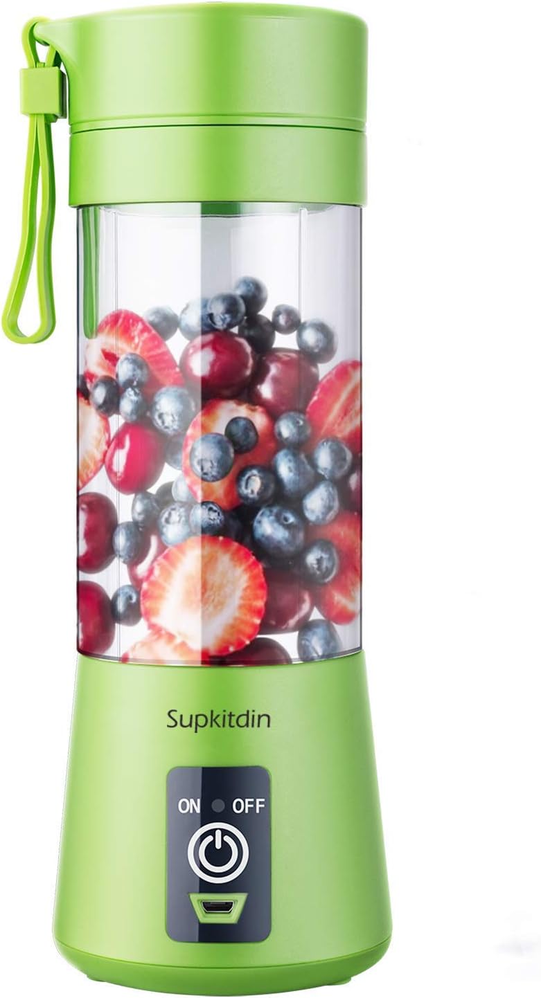 Showay feiXIANG Portable Blender, Personal Mixer Fruit Rechargeable With Usb, Mini Blender For Smoothie, Fruit Juice, Full-Face Mask, 380ml, Six 3D Blades For Great Mixing (Green)