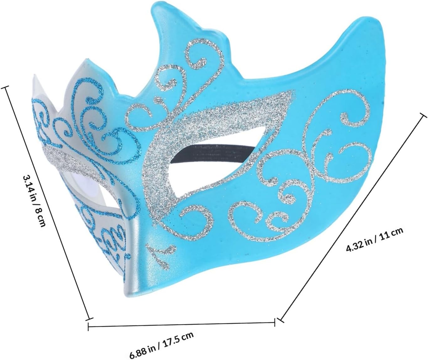 Masquerade Half Face Mask with Silver Blue Glitter Paint for Halloween Party and Carnival Costume Accessories