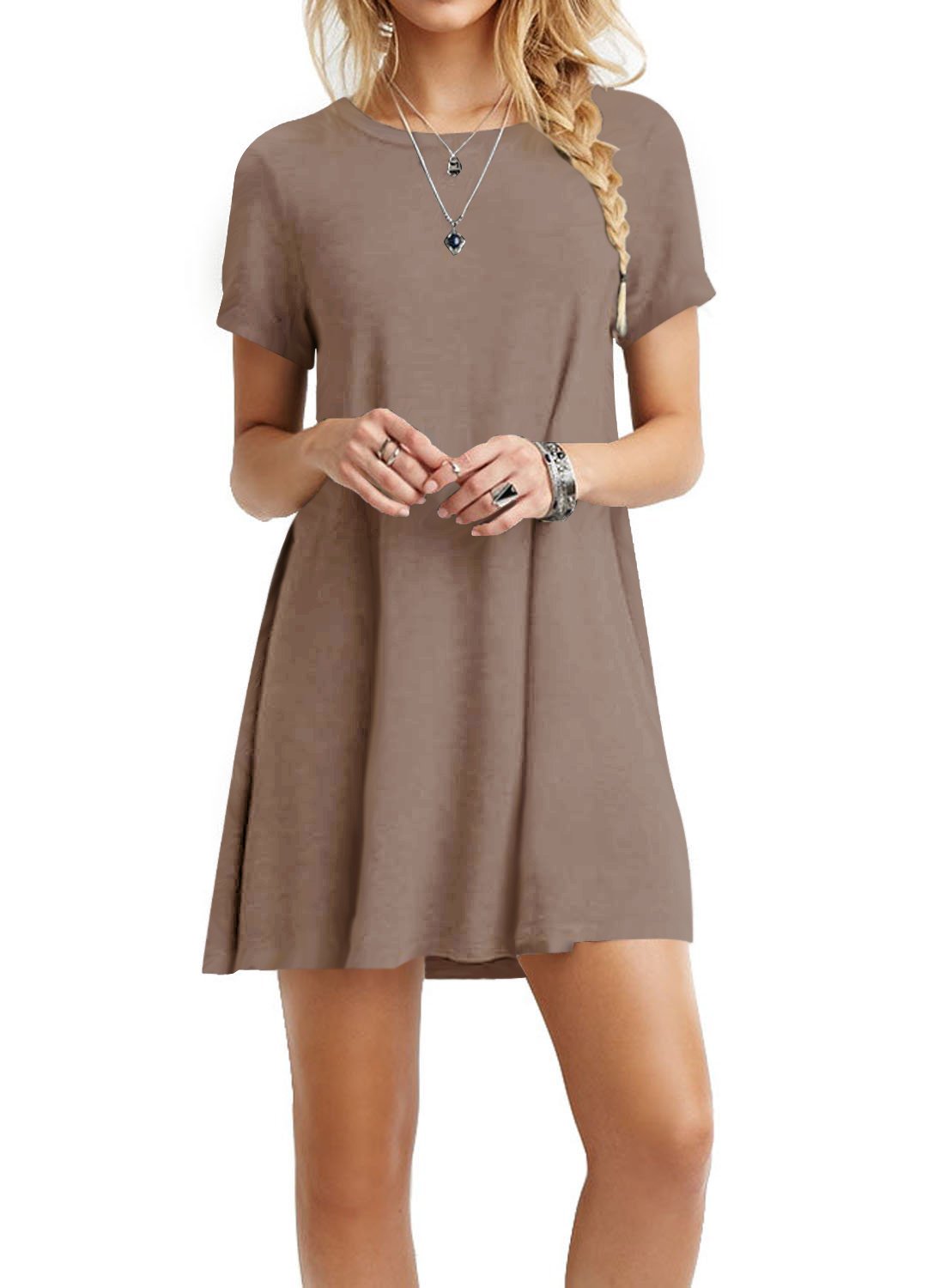 TOPONSKY Women's Casual Plain Simple Loose Flowy Short-Sleeve T-Shirt Dress