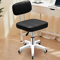 Cadeira para Penteadeira, Cadeira Confortável Feita de Couro PU, Cadeira Giratoria, Equipada com Apoio Lombar e Altura Ajustável, Base Giratória 360°, Home e Office