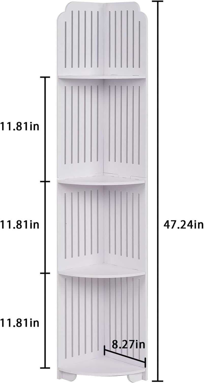 VECELO 4-Tier Bathroom Shelves for Narrow Space, Modern Corner Shelf Stand,Small Storage Organizer for Bathroom,Toilet Paper Stand,White