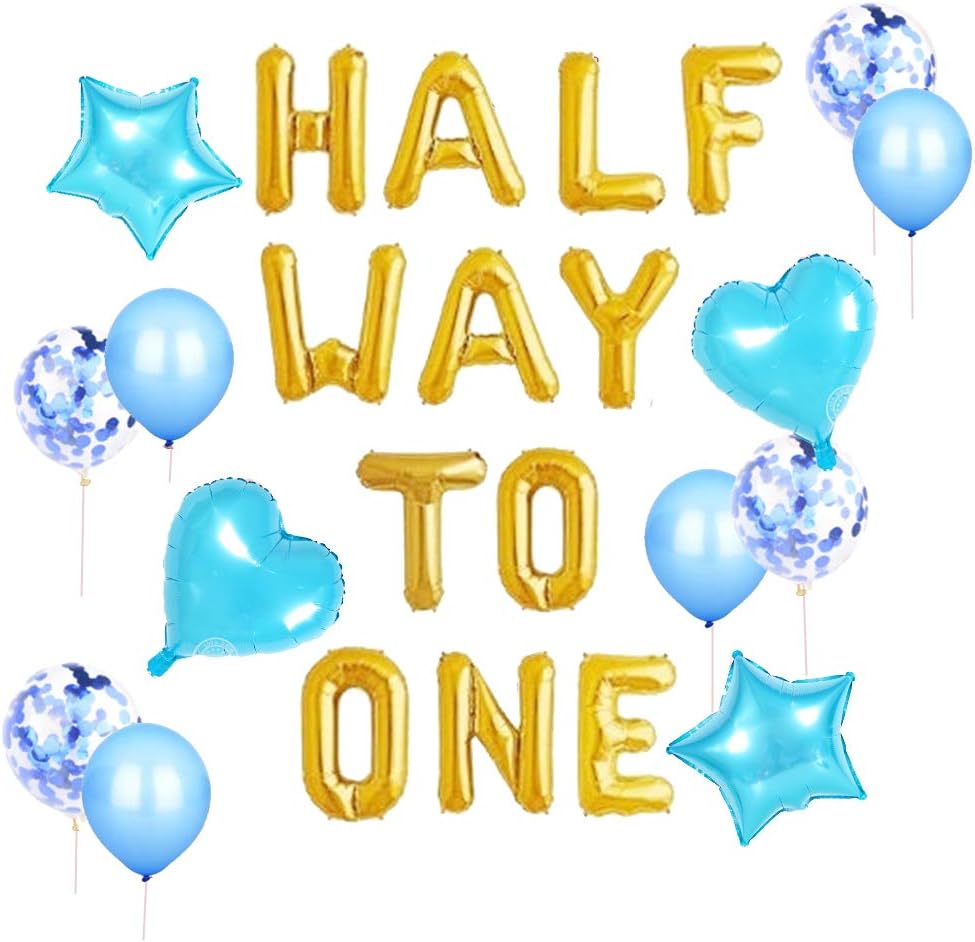 Amazon Com 15 Pcs Jevenis Blue Half Way To One Banner Half Way To One Decorations For Boy 1 2 Birthday Decorations Toys Games