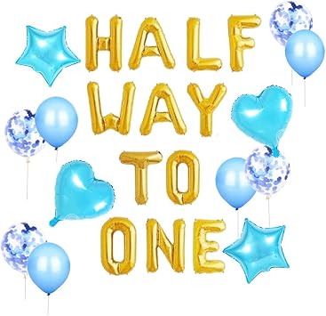 JeVenis 15 PCS Half Way To One Balloons 1/2 Birthday Decorations Half Way To One Birthday Party for Boy Blue Balloons