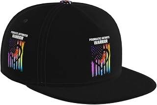 Psoriatic Arthritis Awareness Warrior Heart American Flag 4-Sided Printed Flat Brim Baseball Cap, Adjustable Snapback Hat for Men & Women Street Style, Daily Wear & Outdoor Black