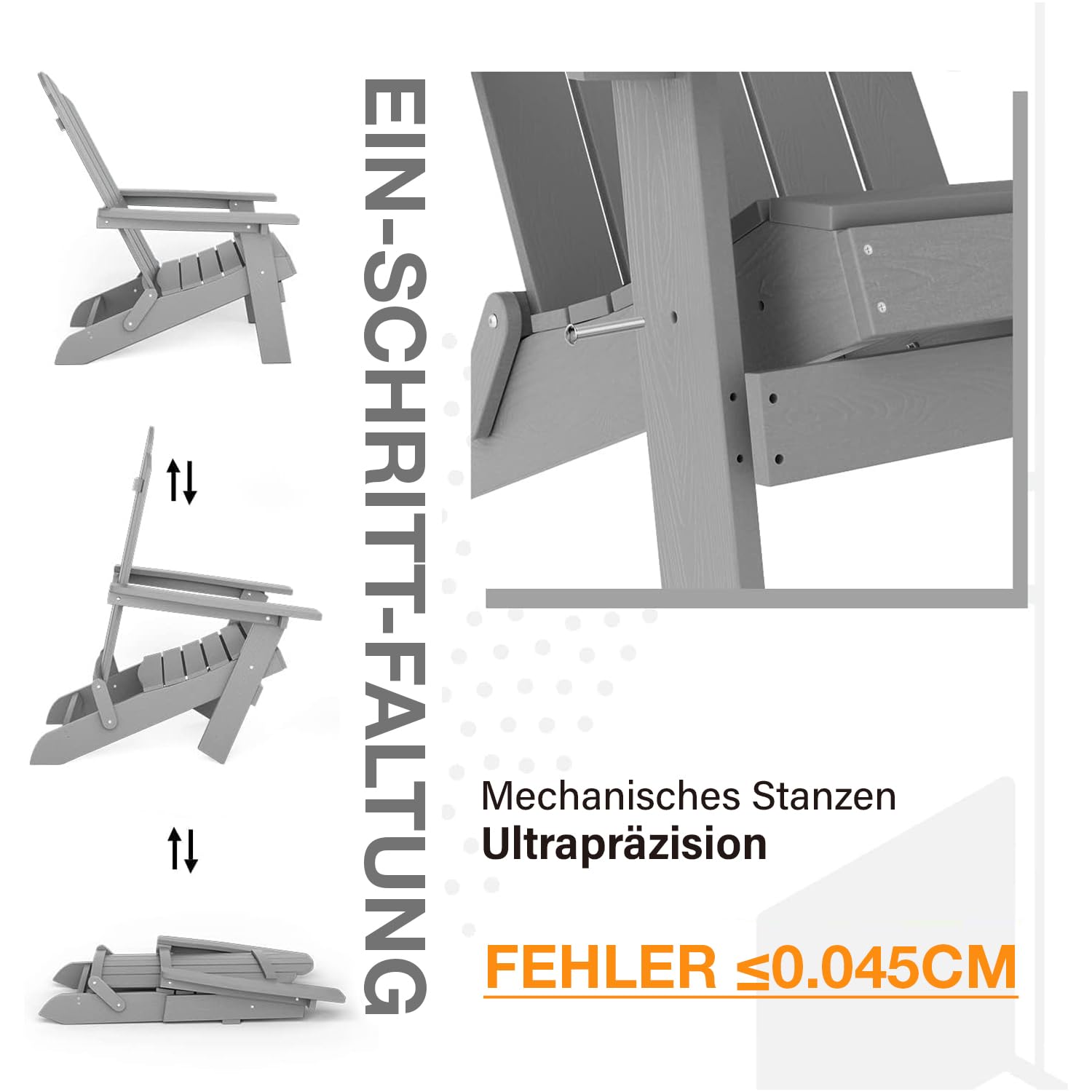 Adirondack Stuhl Klappbar für Outdoor Garten: Adirondack Chair Kunststoff HIPS Allwetter - Adirondack Gartensessel Wetterfest Ergonomisch Relaxsessel für Balkon/Feuerstelle/Beach - Einfache Montage