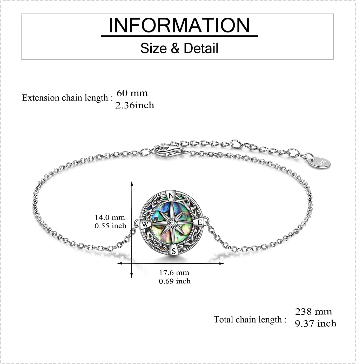 ONEFINITY Lighthouse/Compass Bracelet For Women Sterling Silver Lighthouse/Compass Pendant Bracelet Abalone Shell Birthday Jewelry Gift For Lover - Image 5