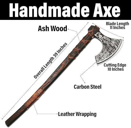 Vista 57 de Hacha vikinga – Hacha de hacha de acero al carbono de alta calidad con funda de cuero, mango de palisandro de 19 pulgadas, hacha pequeña para HACA