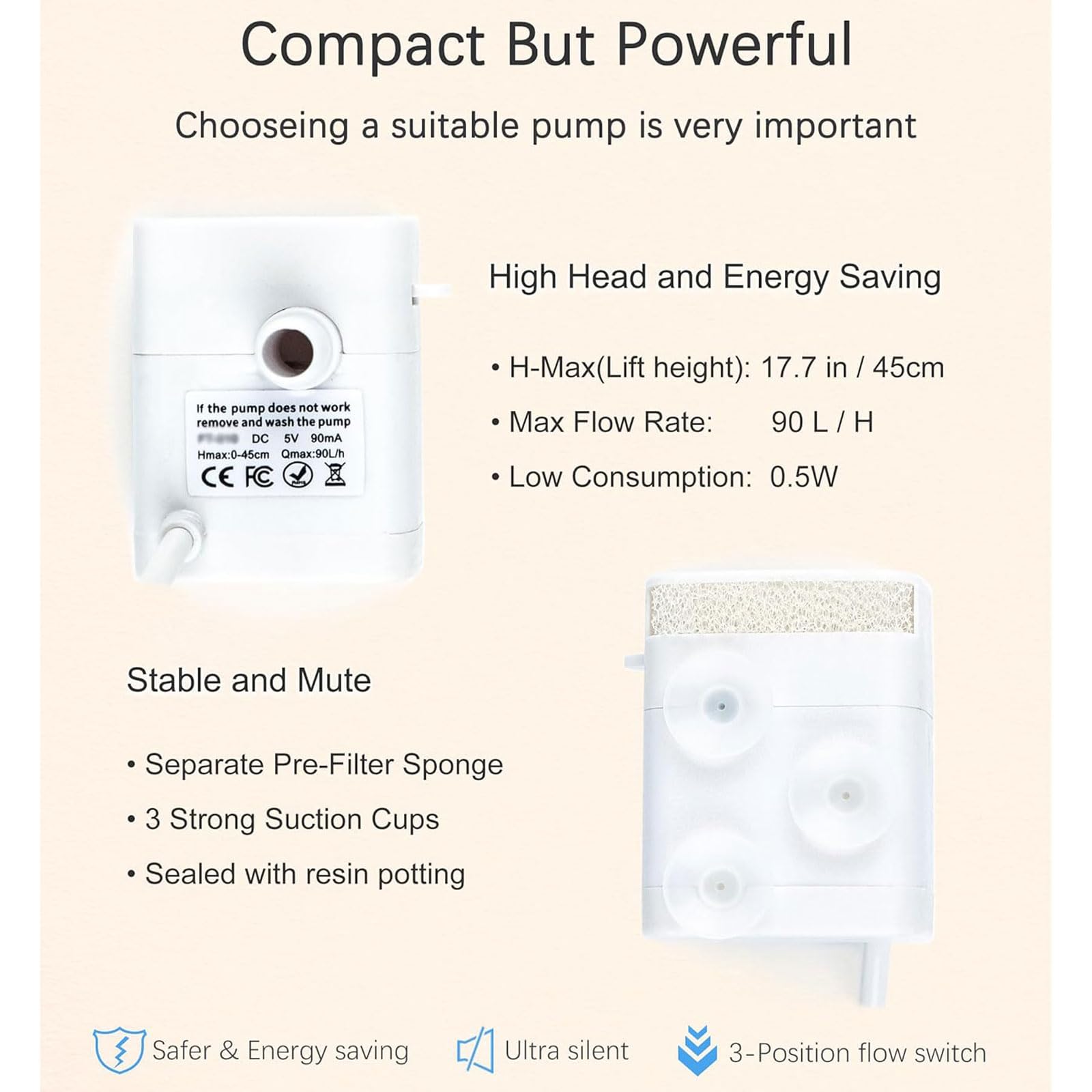 Bomba de agua Bomba de agua para beber, bomba de repuesto Original silenciosa para fuente de agua para mascotas con cable de alimentación Usb para fuente para gatos
