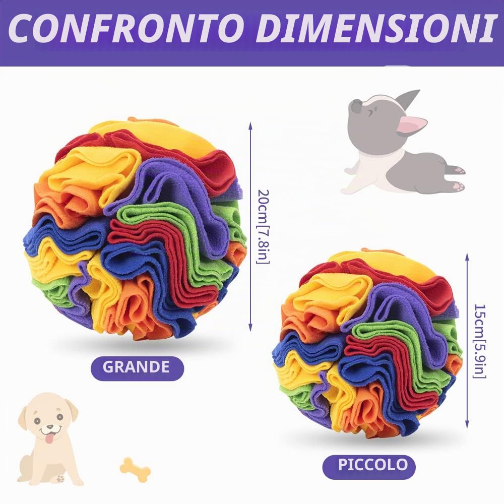 Palla da fiuto per cani, giocattolo interattivo, lavabile, antiodore, antistress 15 cm