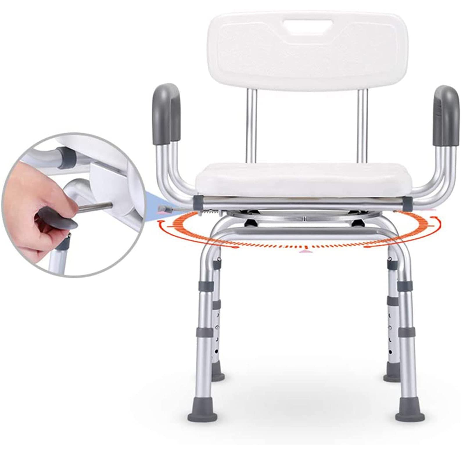 HOLiv Silla De Ducha 360º Giratoria BañEra Silla Ajustable En Altura Silla De Ducha Reposabrazos para Asiento Giratorio para Ancianos Personas Mayores, Carga Máxima 150 Kg