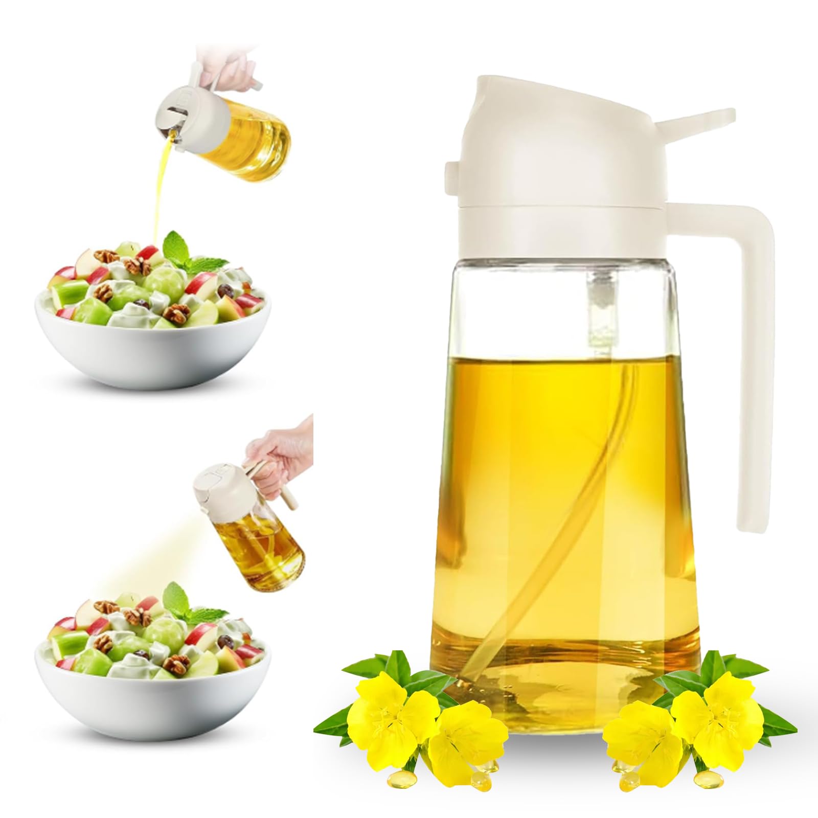 Pulverizador Aceite Spray 470ml (Beige) | Dosificador Aceite Vertedor Dispensador de Aceite de Oliva Para Cocinar, Freidora de Aire, Ensalada, Barbacoa