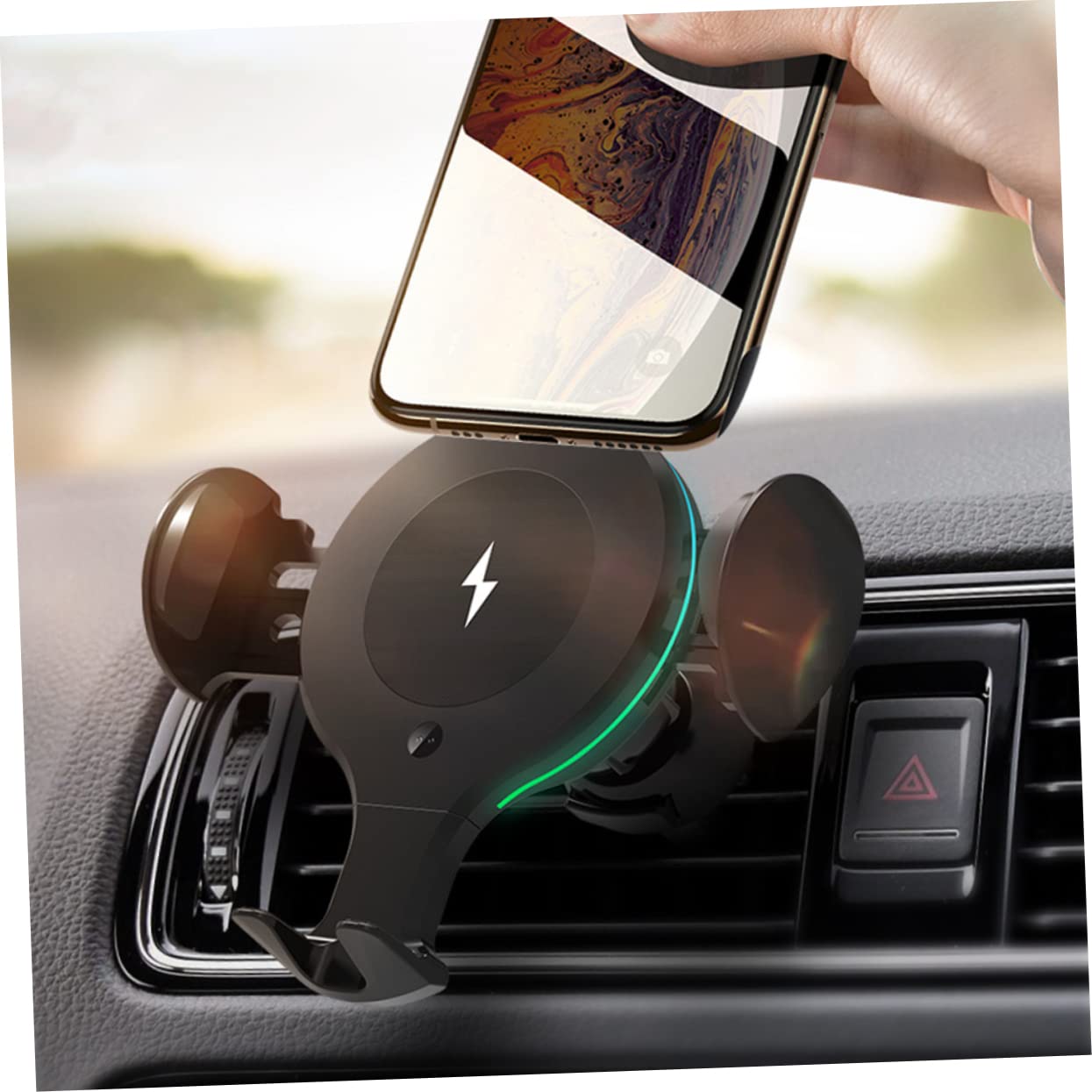 Veemoon Caricatore Ricarica Veloce Wireless per Telefono Macchina da 10w Supporto Regolabile, Protezione Temperatura Auto Cruscotto e Bocchette D’aria