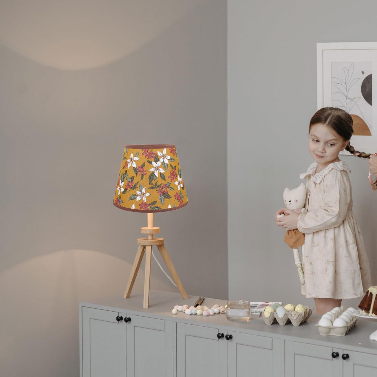 HOMSFOU Pantalla de tela para lámpara de, pantalla de granja, lámpara interior, iluminación de pared, pantalla de mesa, pantalla retro, pantalla de 70 años