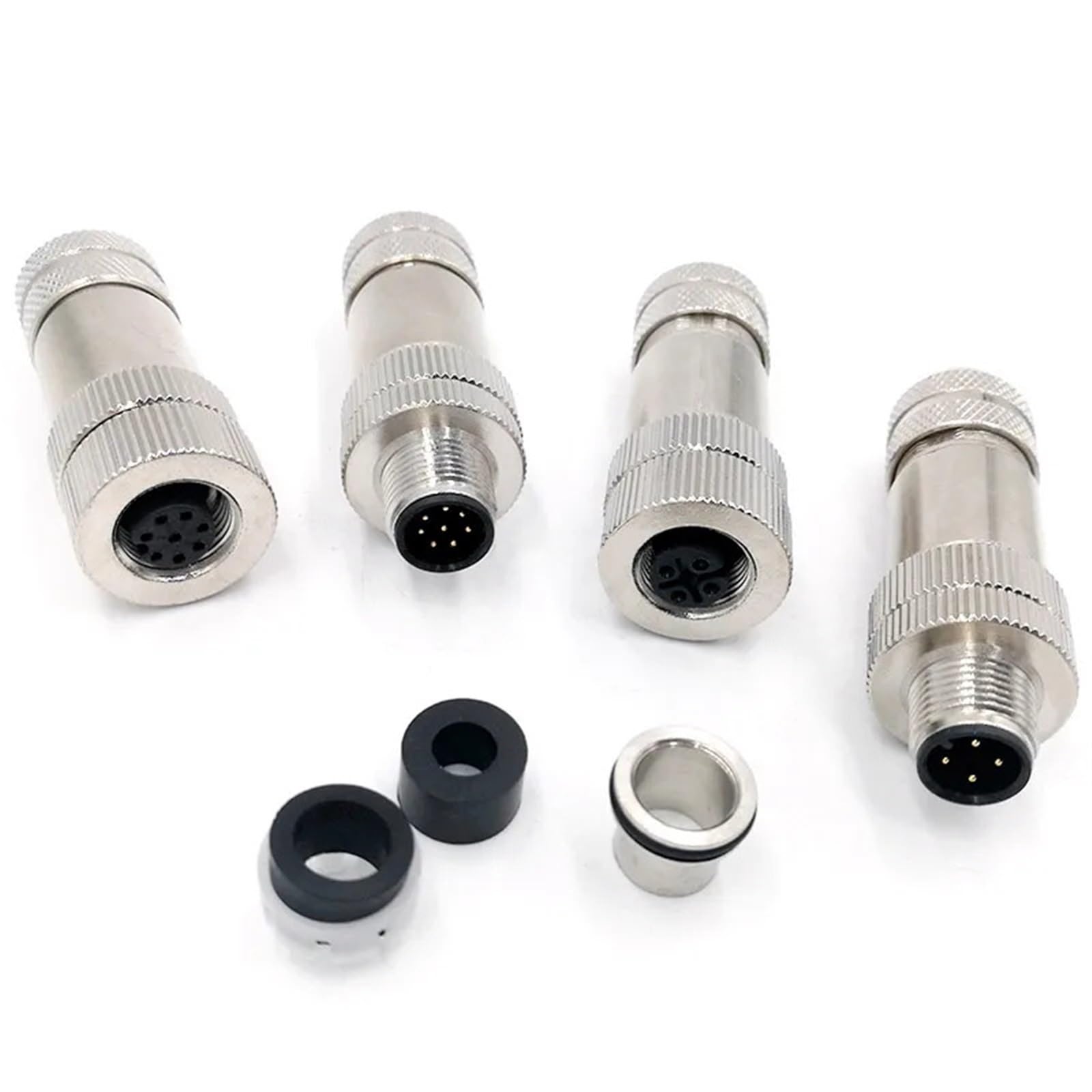 Conector M12 de metal con inserto macho de 8 pines tipo A altamente resistente 7