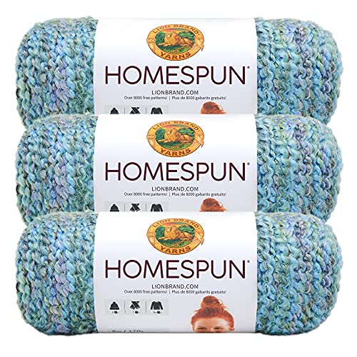 Image of Lion Brand Yarn Homespun Yarn, Soft Bulky Yarn for Knitting, Crocheting, and Crafting, 3 Pack, Windsor