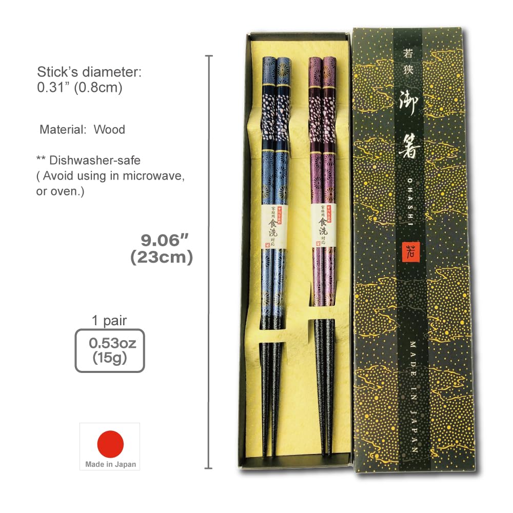 Premium Japanese Chopsticks Reusable 2pcs set [ Made in Japan ] Traditional Lacquer Art Wooden Chopsticks with Paper GIft Box B (Galaxy BL/PU(MK008 )) — Amazon image 5