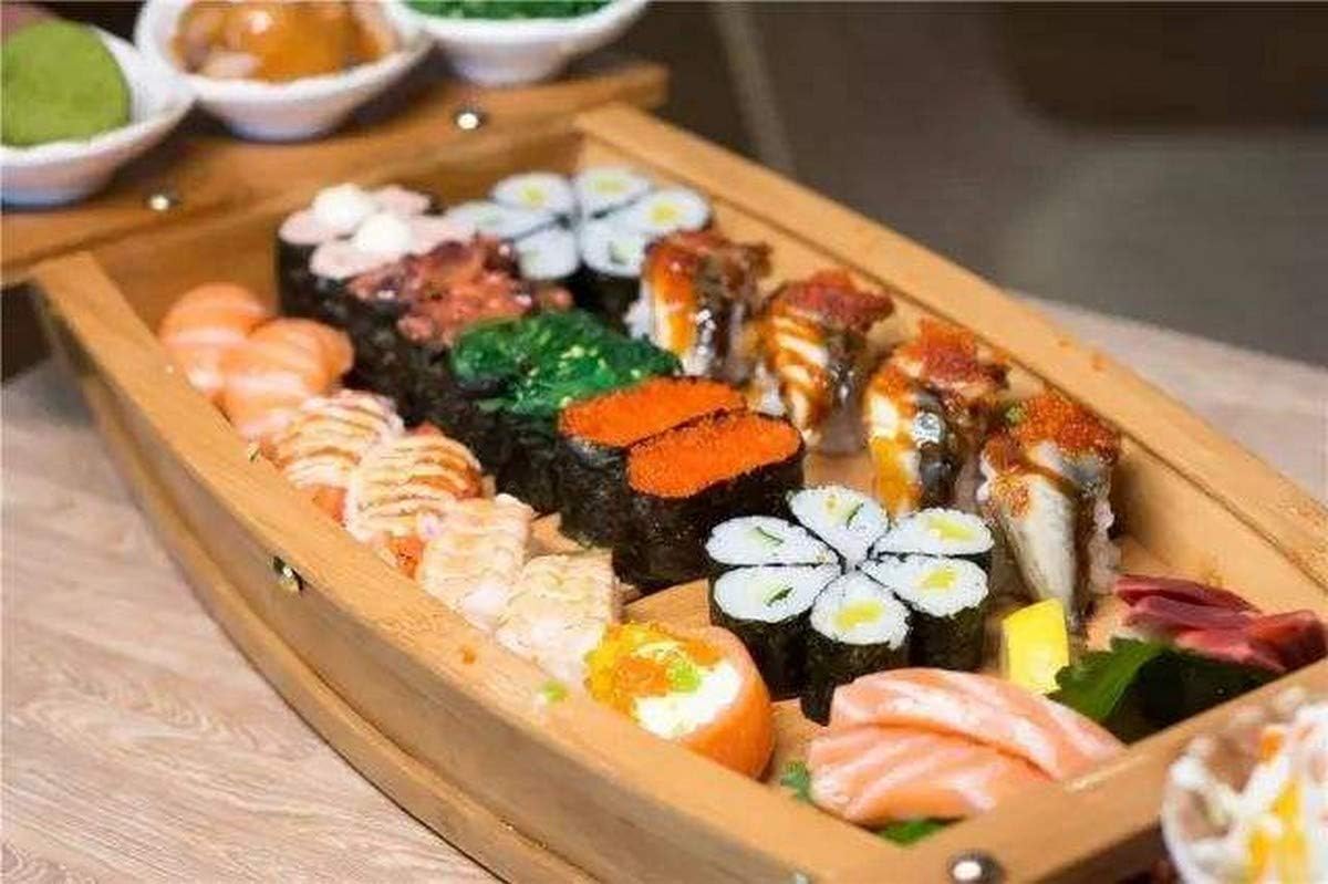 JapanBargain, Jumbo Bamboo Sushi Boat 47.5" – Extra-Large Sushi, Sashimi & Nigiri Serving Tray with Removable Center for Parties, Restaurants, Catering