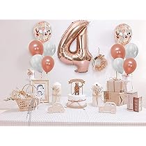 AMFIN® (Pack of 11) 32 Inch 4 Number Rose Gold Foil Balloon Combo with Confetti & Metallic Balloons Bouquet