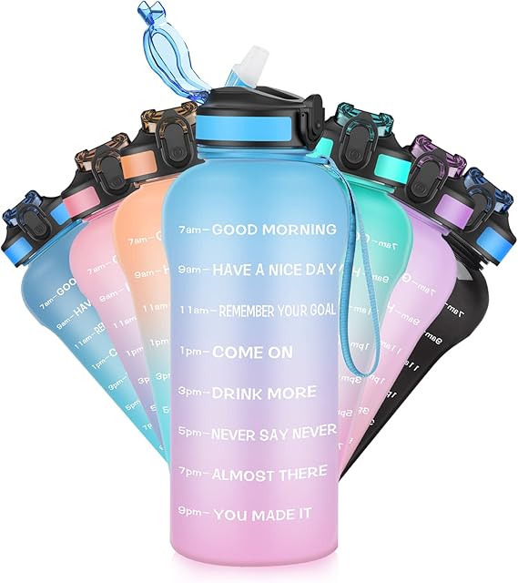 SLUXKE 2 Litre Water Bottle With Straw and Time markingsHalf Gallon/64OZ Motivational Water Bottle,BPA Free Wide Mouth Leak-Proof Durable Sports Water Jug for Fitness Outdoor Enthusiasts