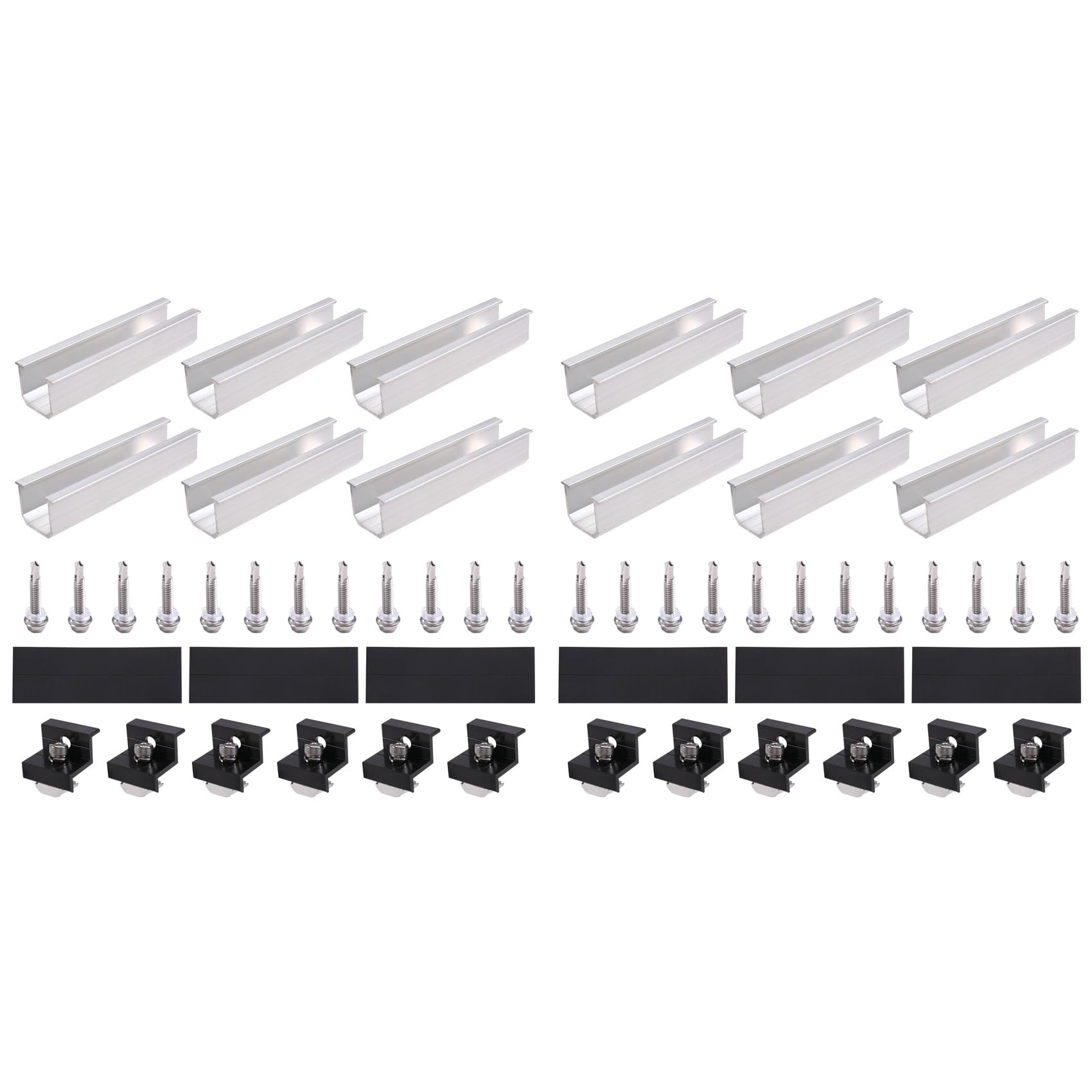 Jnchdghwa Black & Silver 24Pcs Solar Panel Bracket Aluminum Pv Rail Fastening Module Trapezoidal Roof Mount Solar Rail End And And Middle Clamps
