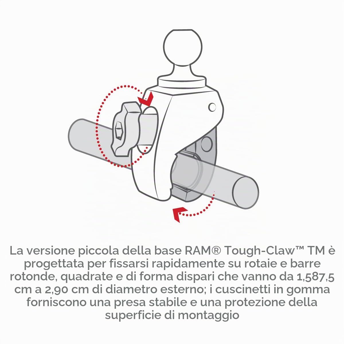 Supporti RAM (RAP-B-400U), Piccola articolazione con Una Sfera in Gomma di Diametro da 2,5 cm | Adatto a binari e barre da 1,587 a 2,90 cm, base a morsetto composita per sistemi RAM Mounts