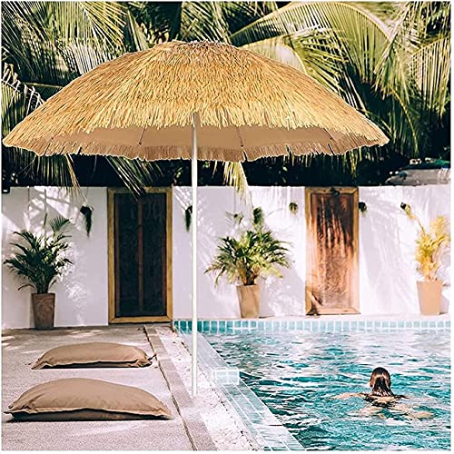 Sombrilla parasol de playa de paja artificial CLSDRZC con poste robusto 7