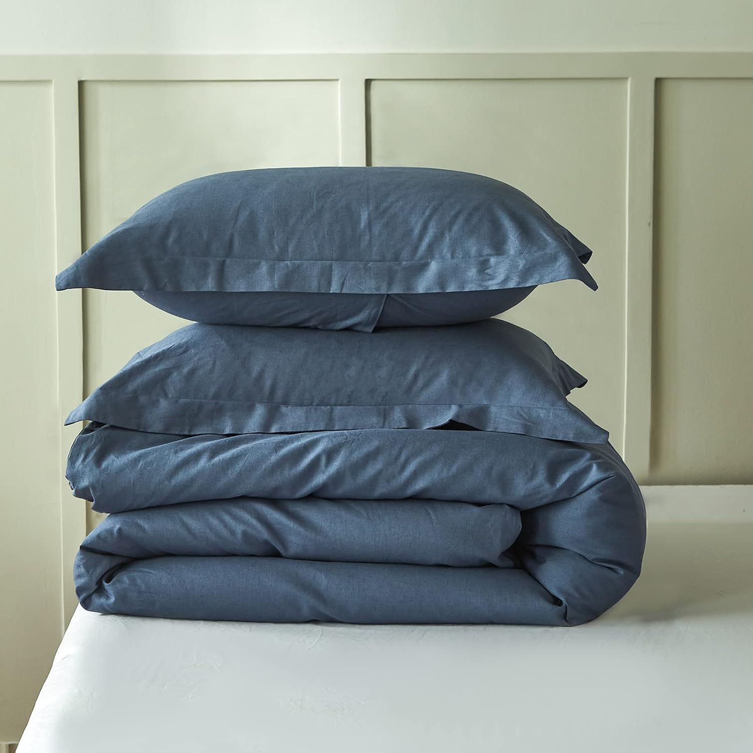 Simple&Opulence French Linen Duvet Cover Set 104"x 92"- 3 Pieces (1 Comforter Cover,2 Pillowcases)-Natural Flax Cotton Blend-Solid Color Breathable Farmhouse Bedding-Navy Blue, King - Image 8