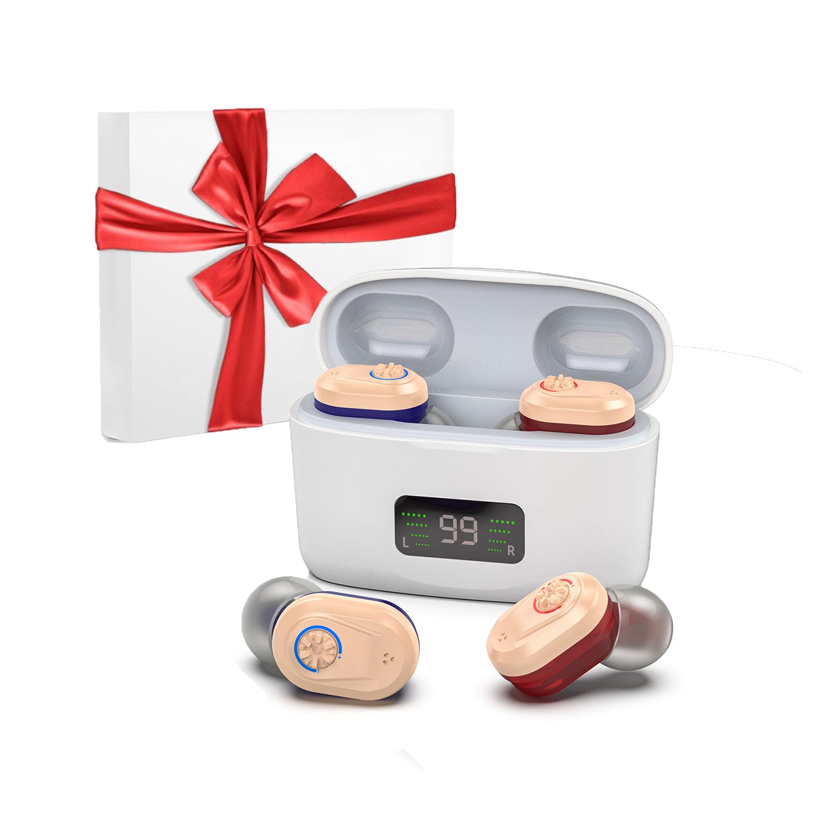 Amplificatore acustico digitale - Amplificatore audio per migliorare l'udito personale con una durata di oltre 500 ore, include un dispositivo destro e sinistro (rosso e blu)