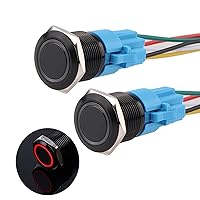 Vista 8 de Interruptor de botón con cierre de 0.630 in, anillo 3A, LED, 12V-24V, interruptor de botón de metal negro, carcasa de aluminio autobloqueante