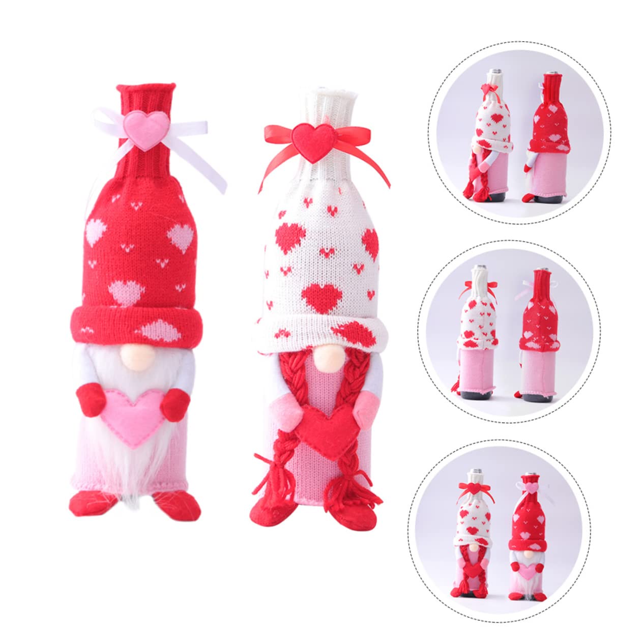 3 Ensembles Housses De Bouteilles De Vin Forme De GNOME Décoratives pour Saint Valentin Accessoires De Maison Fête 2 Pièces * 3