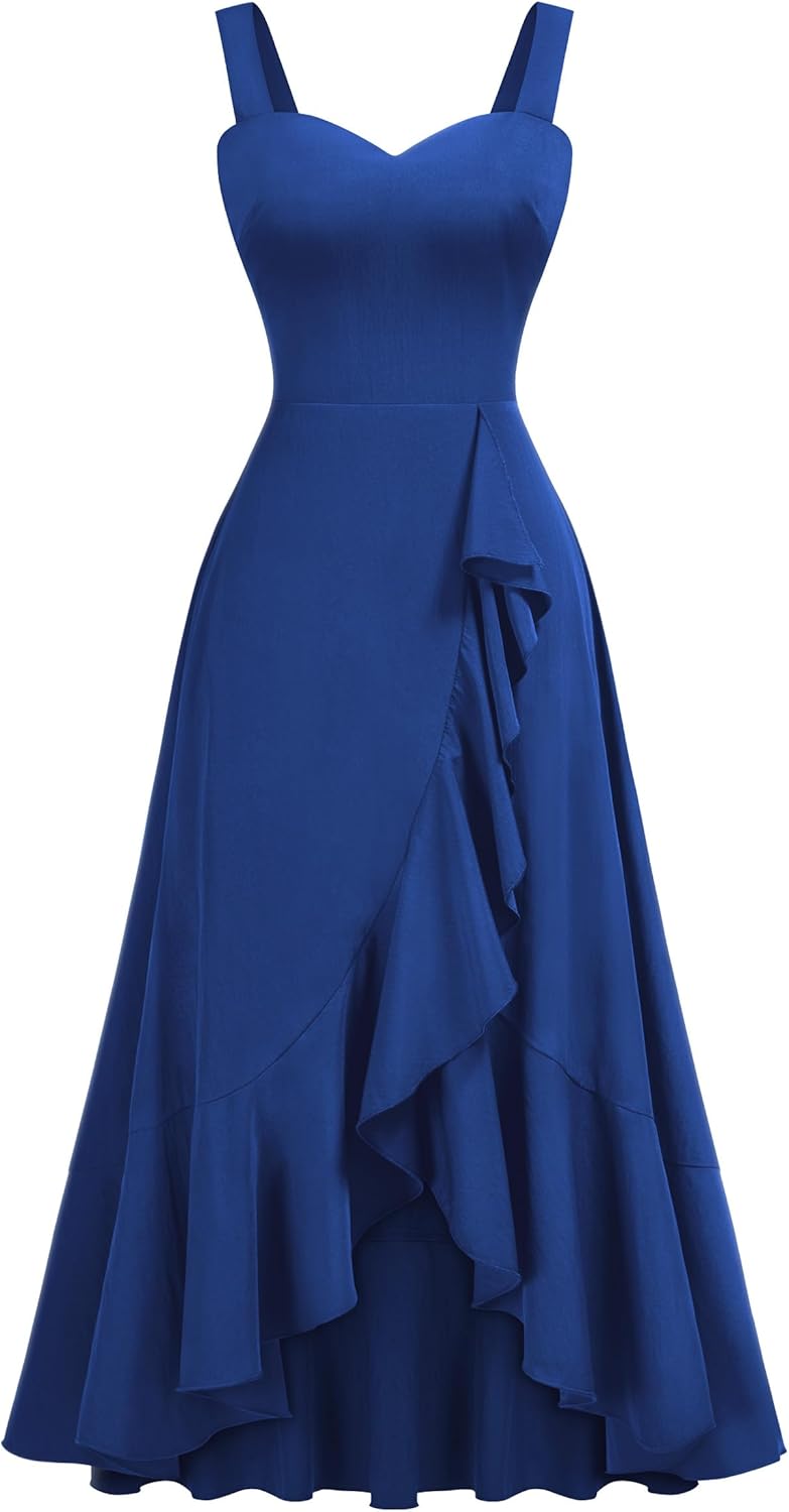 Miusol Women's Casual V-Neck Ruffle Split Flowy Cocktail Party A-Line Dress - Image 3