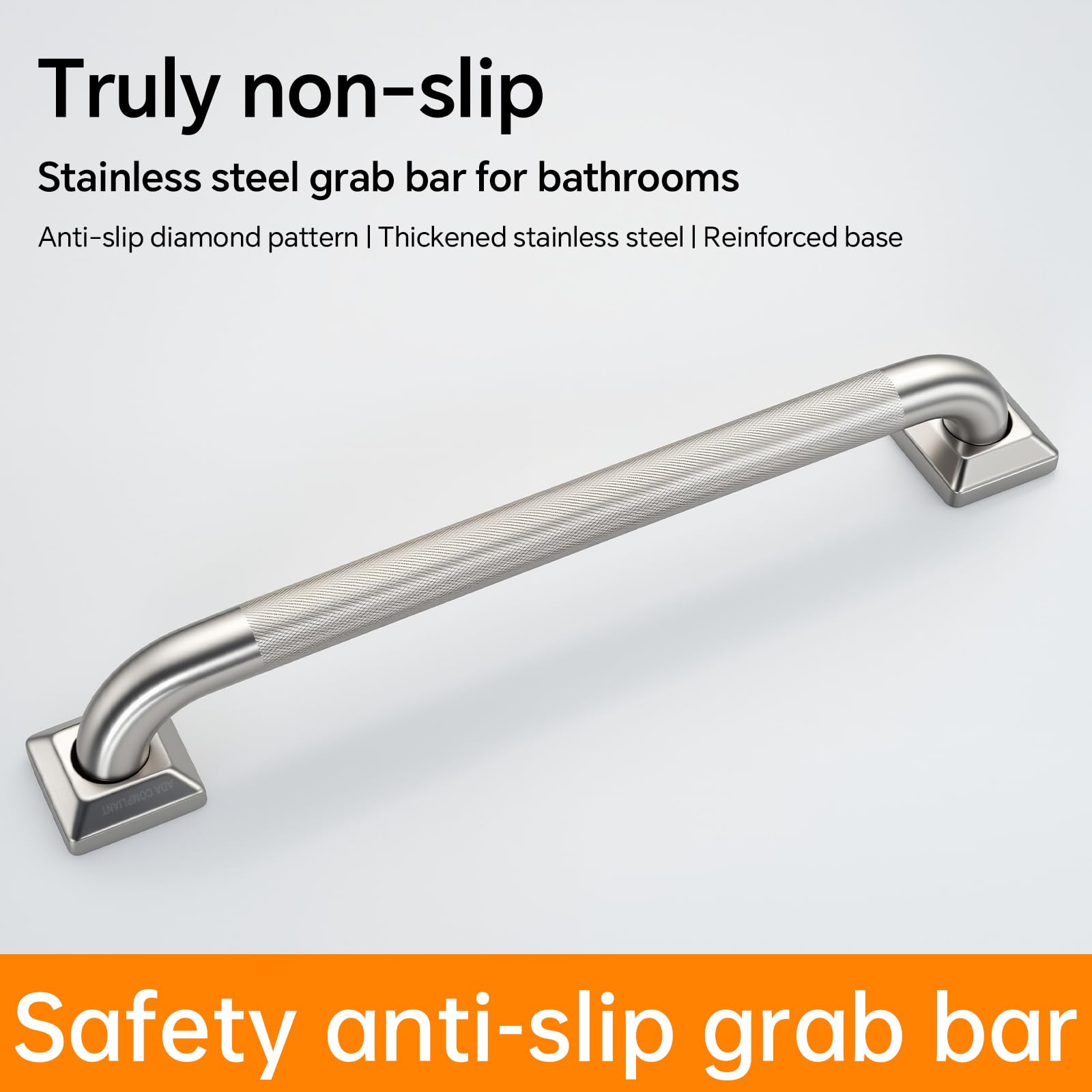 joyrain Barra di sostegno in acciaio inox, capacità 226,8 kg, resistente, per il bagno, per anziani, maniglia per doccia antiscivolo, conforme ADA (zigrinatura, 61 cm)