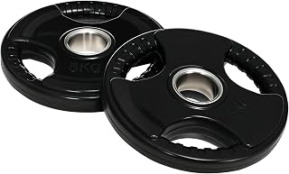 SPORTNOW - Discos de peso, placas de peso 2 x 5 kg, tres asas con agujeros de Ø 50 mm, cubierta de goma, juego de placas de pesas, musculación, fitness, gimnasio, negro
