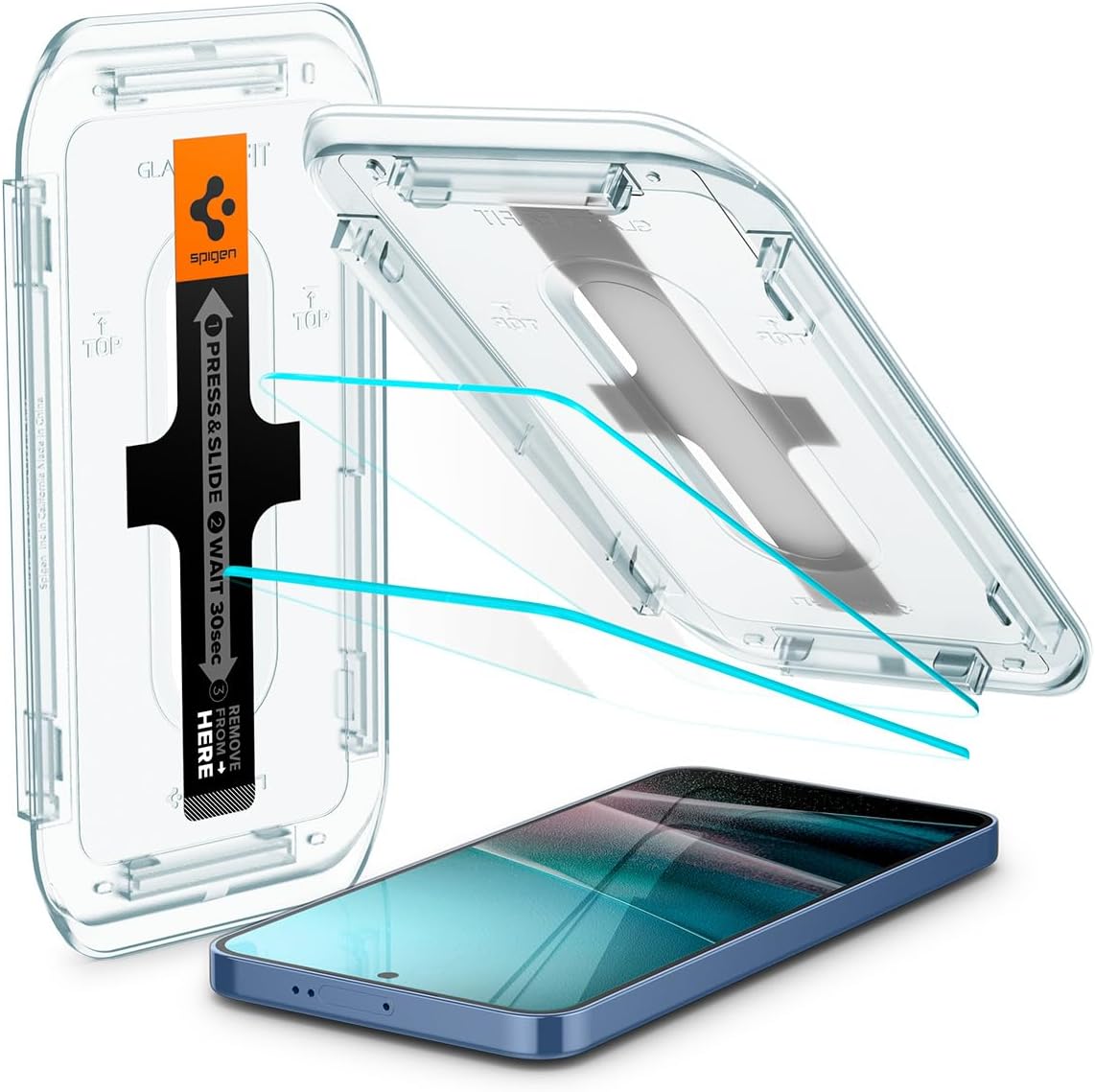 Spigen Galaxy S25 Glass Screen Protector Galaxy S25/24 Fingerprint Recognition Compatible 9H Hardness Tempered Glass with Installation Kit Nano Coating Shatterproof 2-Pack EZ Fit Galaxy S25/24