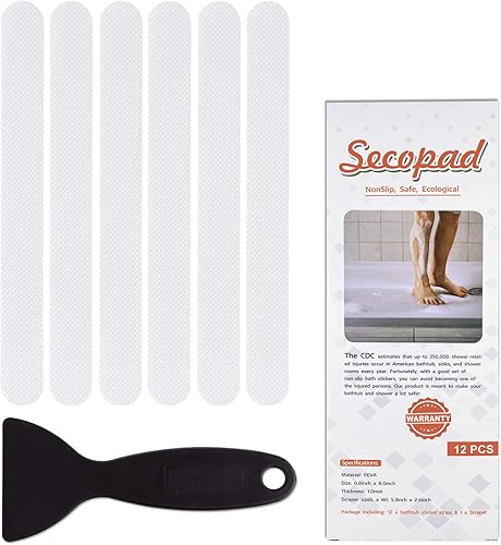 Secopad Calcomanías antideslizantes para ducha, tiras de seguridad para bañera con raspador premium para bañera, ducha, escaleras, barcos