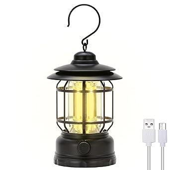 Swarush Camping Lanterns Rechargeable, Portable Electric LED Camping Lights Outdoor Hanging Tent Light Vintage Tabletop Lantern Decor Stepless Dimming Waterproof for Camping, Power Outages, Indoor