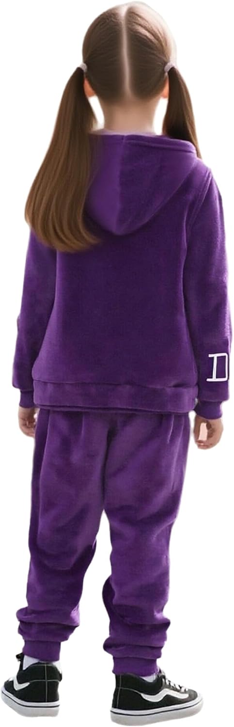 Jhaoyu Girls 3pcs Full Set Tracksuit Velvet Letter Print Sweatshirt with Jogging Pants and Hooded Vest Winter Hiking Outfits