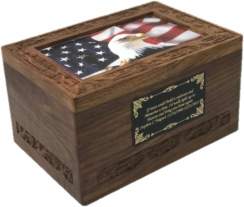 NWA Photo Cremation Urn For Human Ashes with Custom Engraving, Large Wooden Funeral Cremation Urn