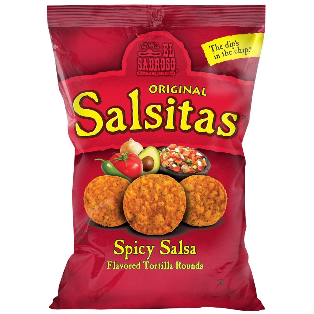 El Sabroso Salsitas Spicy Salsa Round Tortilla Chips, 3oz Bags (Pack of 12, Total of 36 Ounces) bundled by Riega Snacks