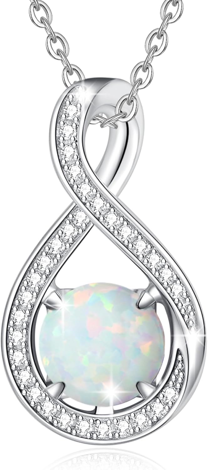 FANCIME Birthstone Necklaces for Women Fine Jewelry Sterling Silver Infinity Pendant Anniversary Birthday Mothers Day Gifts for Her Women Wife Mom Lady Daughter, Chain 16"+2" Extend