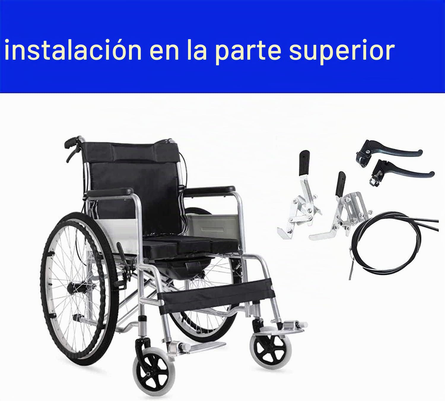 Universal Freno de silla de ruedas, Piezas universales de palancas de freno para sillas de ruedas, con cable de freno y freno de mano, Sistema de frenos Piezas de repuesto para sillas de ruedas