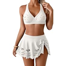 Eomenie Womens High Waisted Bikini Sets Tummy Control V Neck Two Piece Swimsuit Cutout Tie Back Bathing Suit with Skirt