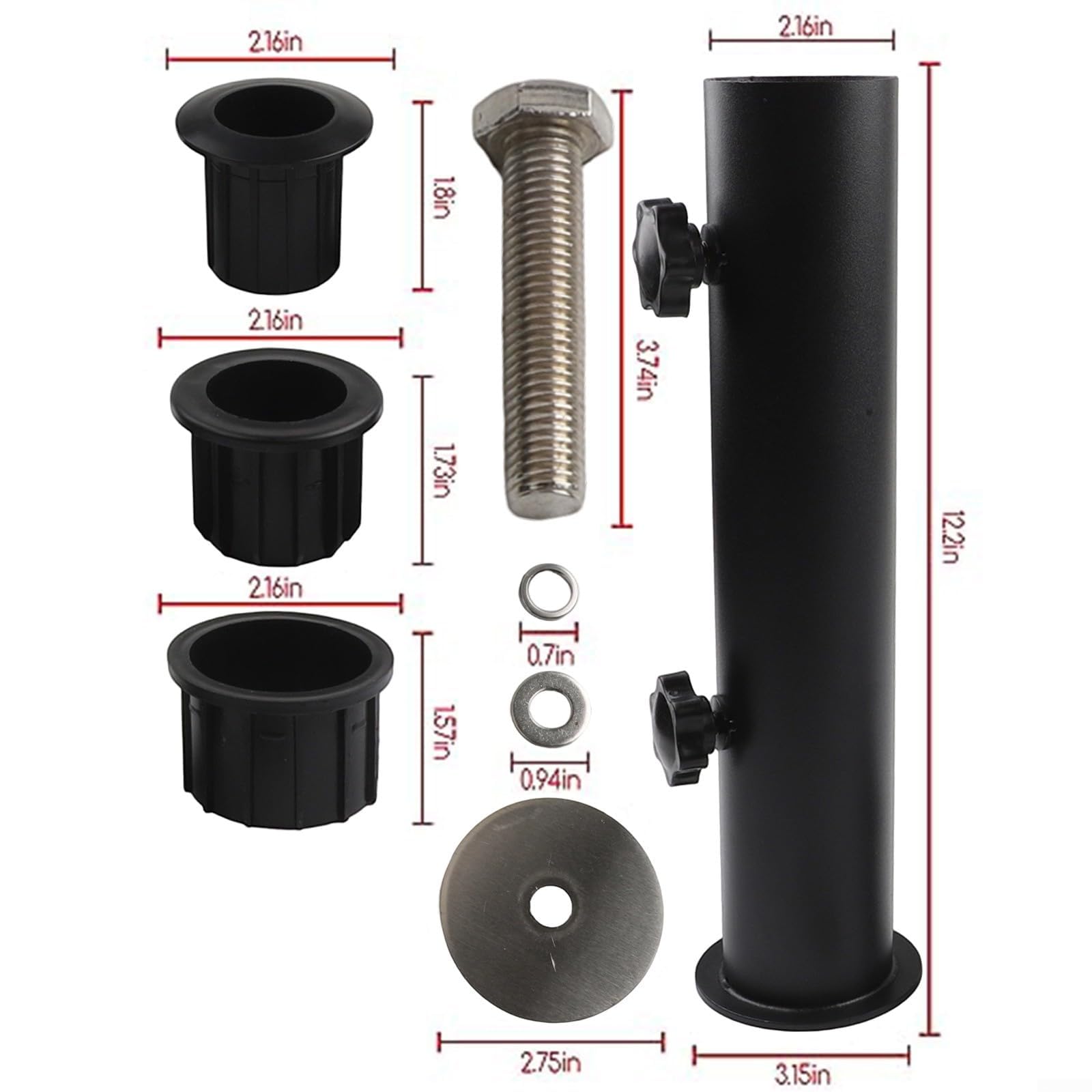 Soporte para sombrilla de acero inoxidable resistente, soporte para sombrilla con varilla de rosca, soporte atornillado para sombrilla de jardín, mayor estabilidad para uso en exteriores