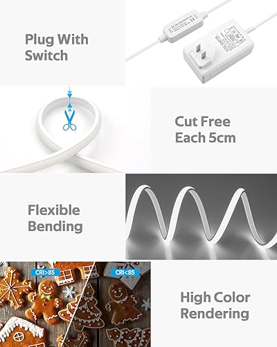 Miniatura 2 de Tira de luces LED blancas de luz diurna de 16.4 pies, 24 V, impermeable, kit de tira LED COB con control remoto, luz de cinta LED flexible regulable