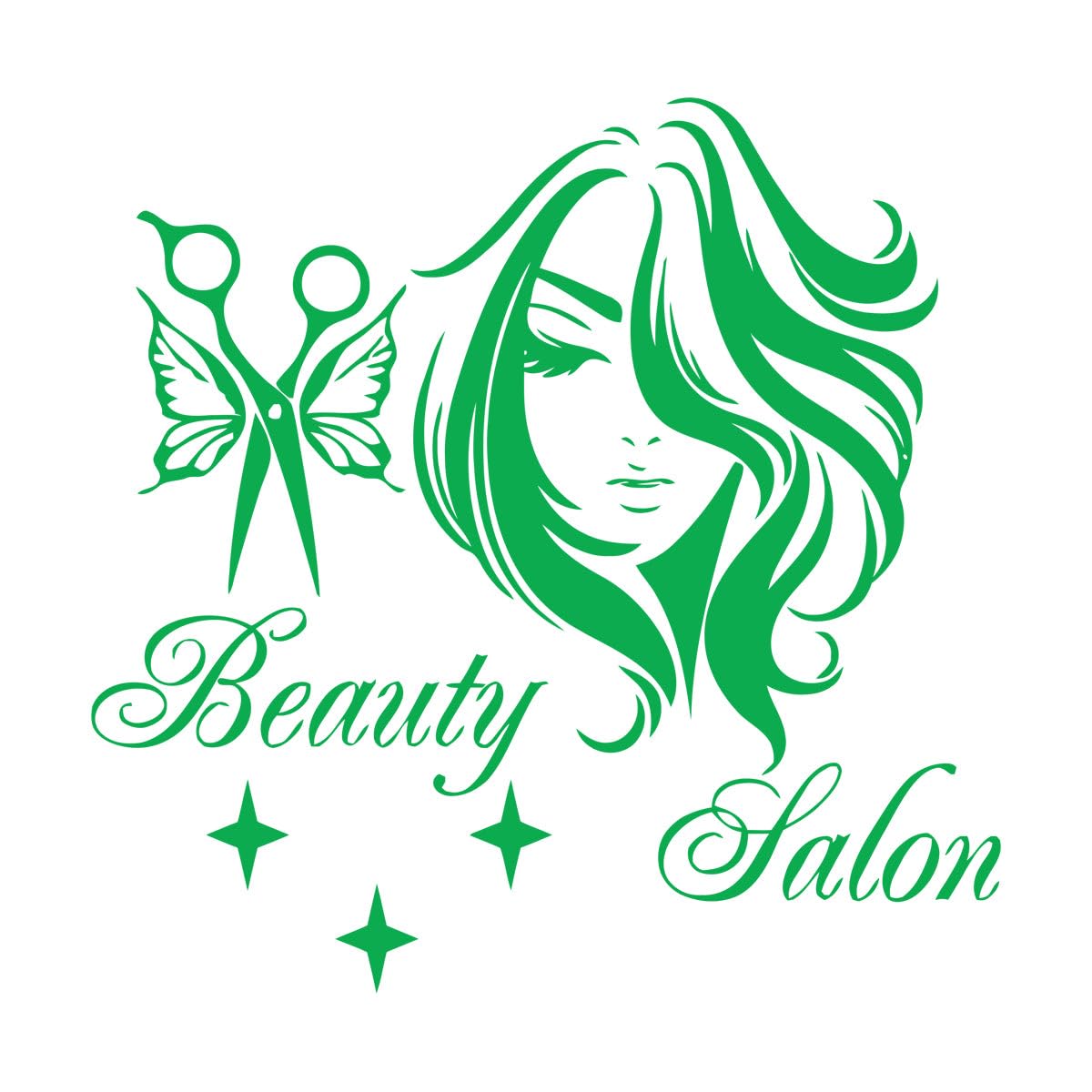 Removable Self-Adhesive Vinyl Beauty Salon Butterfly Scissors and Stylish Model Wall Decal for Hair Salon Wall Decoration Extra Large - 76x78cm โ image 1